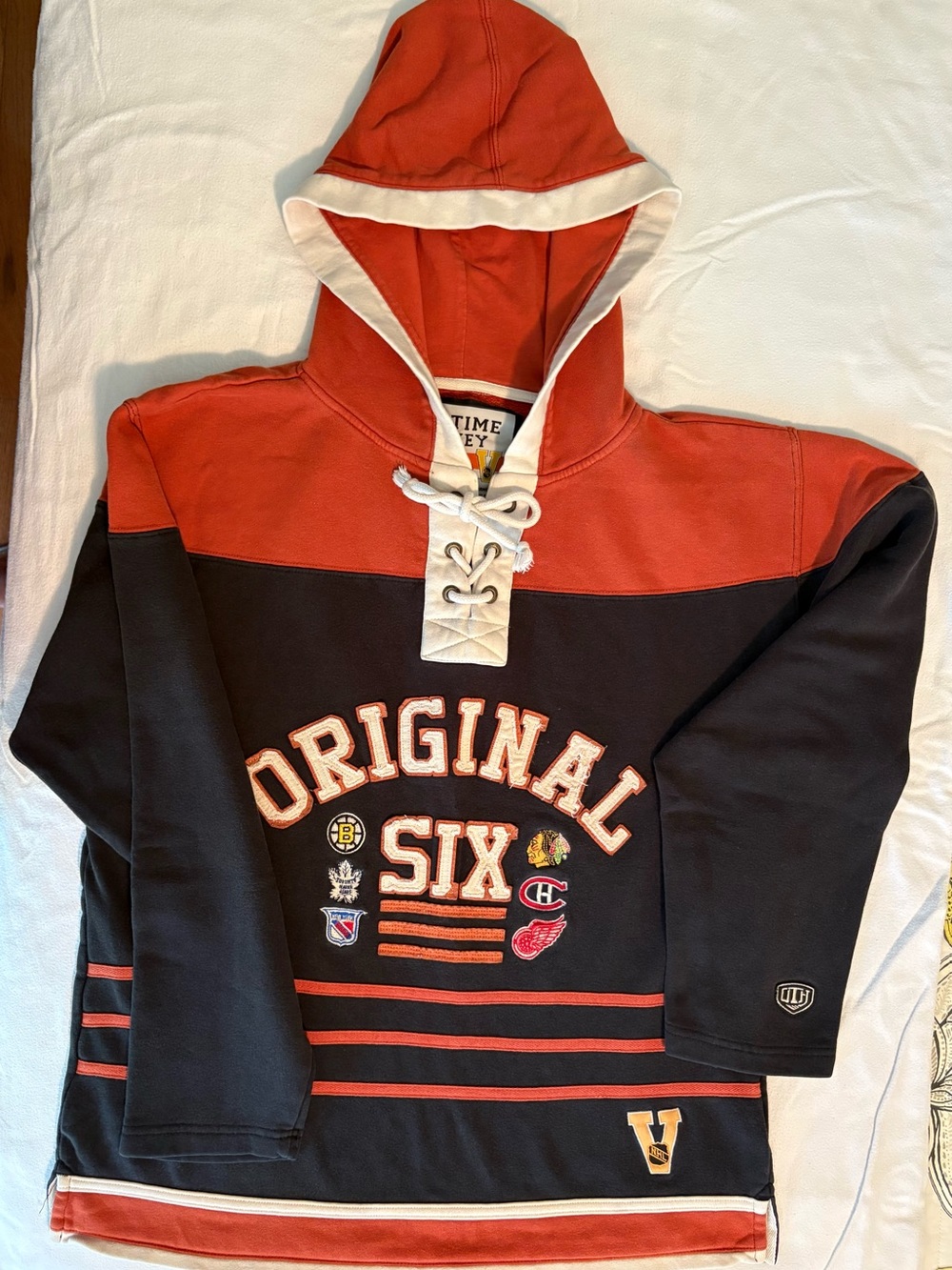 Old Time Hockey Lace-Up Hooded Pullover - Black & Rust